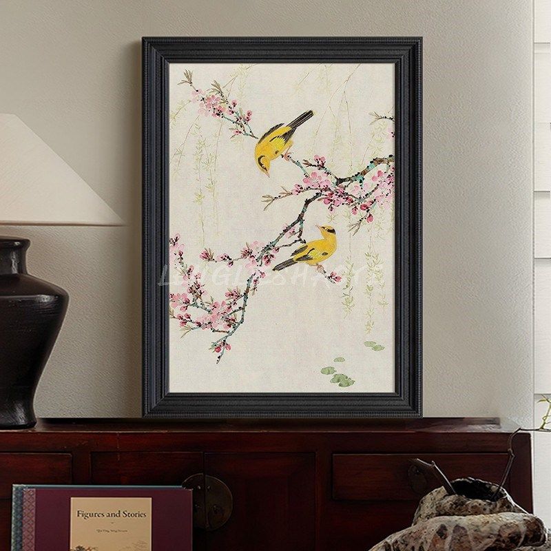 宋代美学花鸟喜上眉梢书房客厅装饰挂画中式玄关梅花古风手绘油画