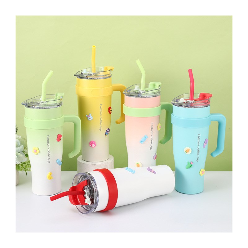 Gradient color 40oz car cup with handle Sippy cup Large capa