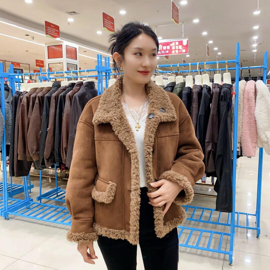 初晓2025年秋季女常规宽松型短外套加厚韩版休闲 金咖 293