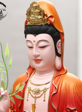莲花观音 树脂玻璃钢观音观像 供菩家用客厅红衣佛世音奉萨摆件