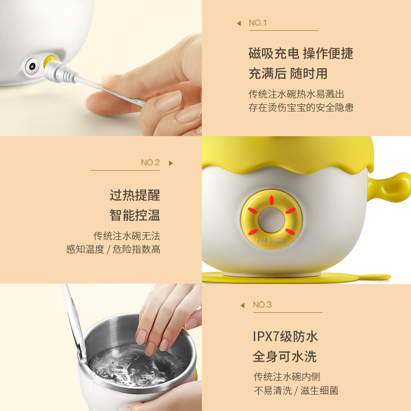 适盒a4box儿童恒温宝宝防摔防烫辅食碗不锈钢免注水加热保温饭盒