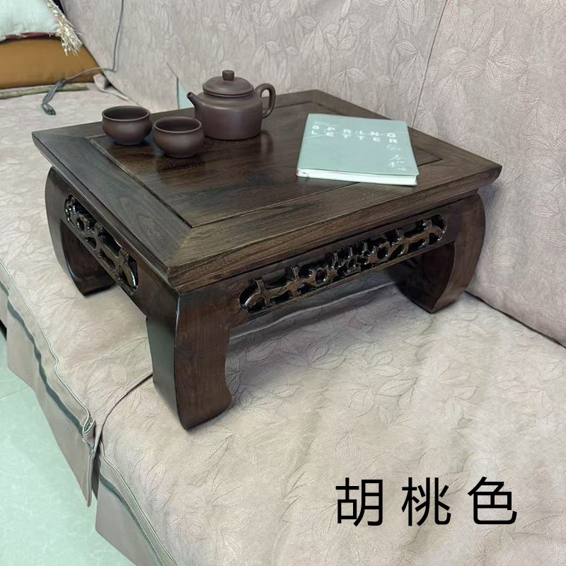 实木炕桌炕几矮桌吃饭桌榆木雕花茶桌飘窗榻榻米桌子仿古明清古典