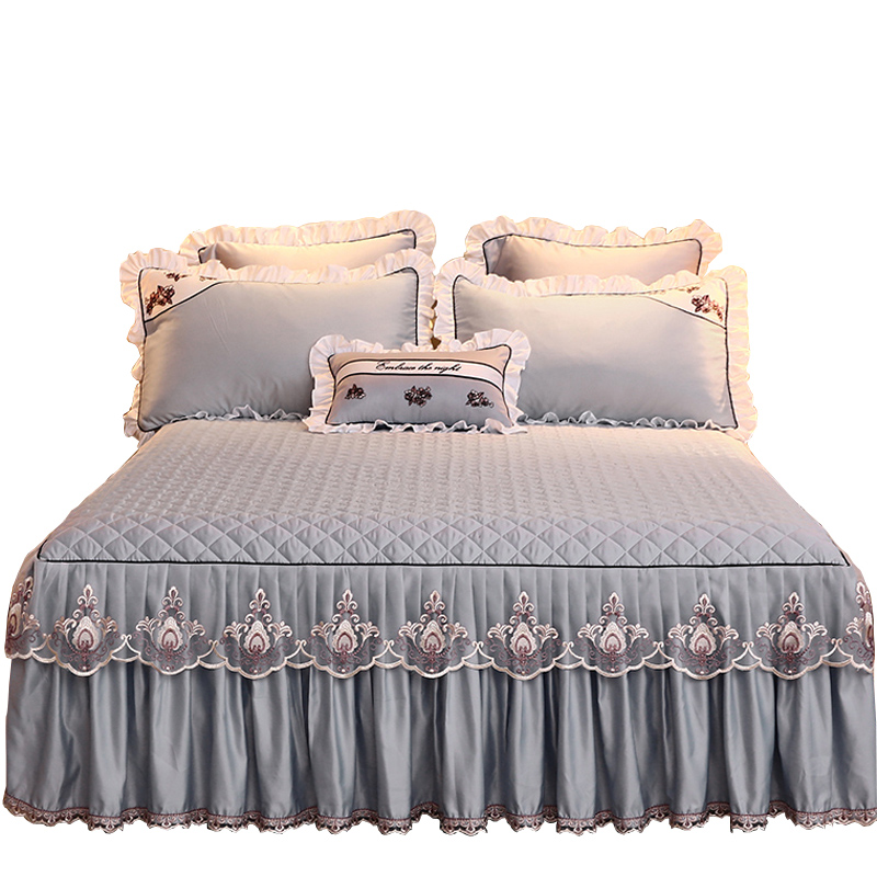 纯色韩版夹棉床裙单件裙式床罩蕾丝花边加厚1.5米1.8x2.0床套夏季