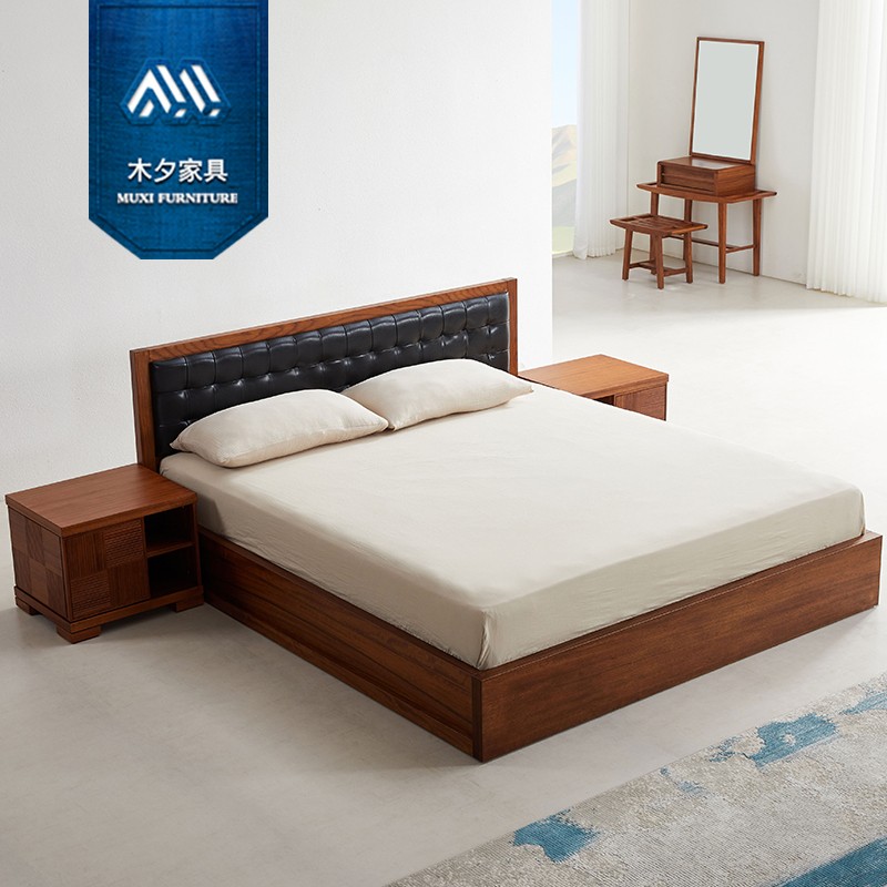木夕新中式东南亚风格槟榔色卧室家具胡桃木色一米八实木双人大床