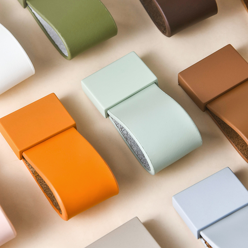 现代简约衣柜榻榻米抽屉柜门防撞暗拉手皮质安全儿童房软门把手