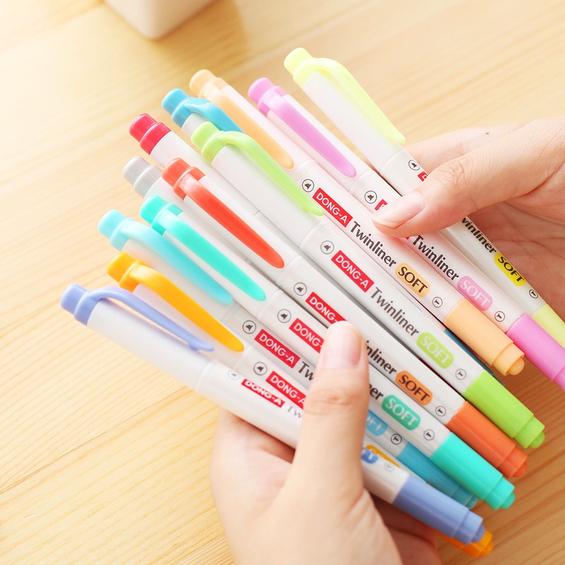 东亚双头荧光笔珍珠色杆Twinliner soft彩色标记笔着重记号笔