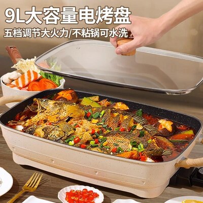 日本烤鱼盘长方形家用插电烤鱼炉商用烤鱼专用锅电烤盘火锅一体锅