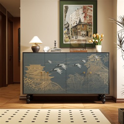 侘寂风法式复古玄关柜中古风入门正对门玄关柜餐边柜实木收纳柜