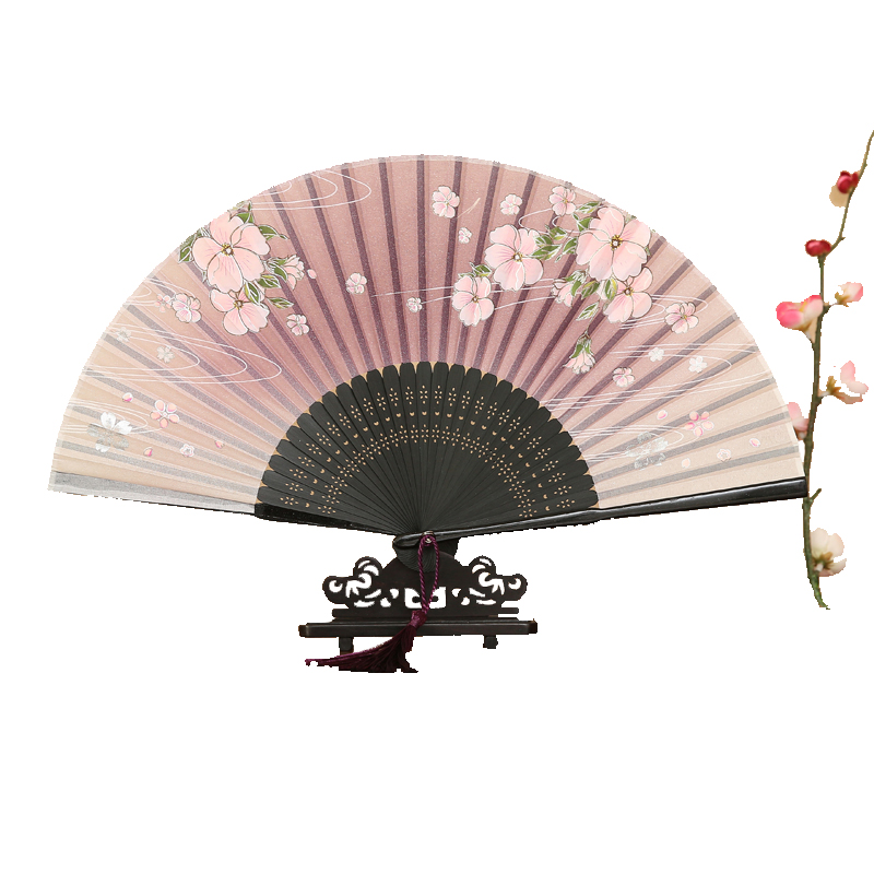 中国风扇子女士真丝折扇古风烤漆边工艺礼品扇古典舞蹈小折叠扇子