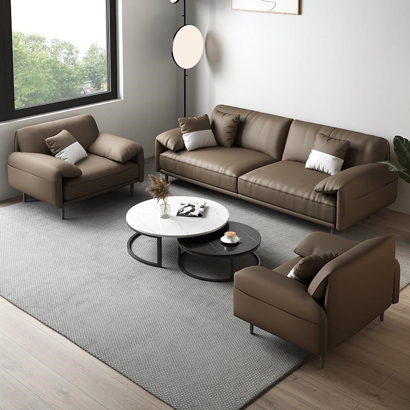 办公室沙发茶几组合套装简约现代会客商务接待轻奢皮艺三人位沙发