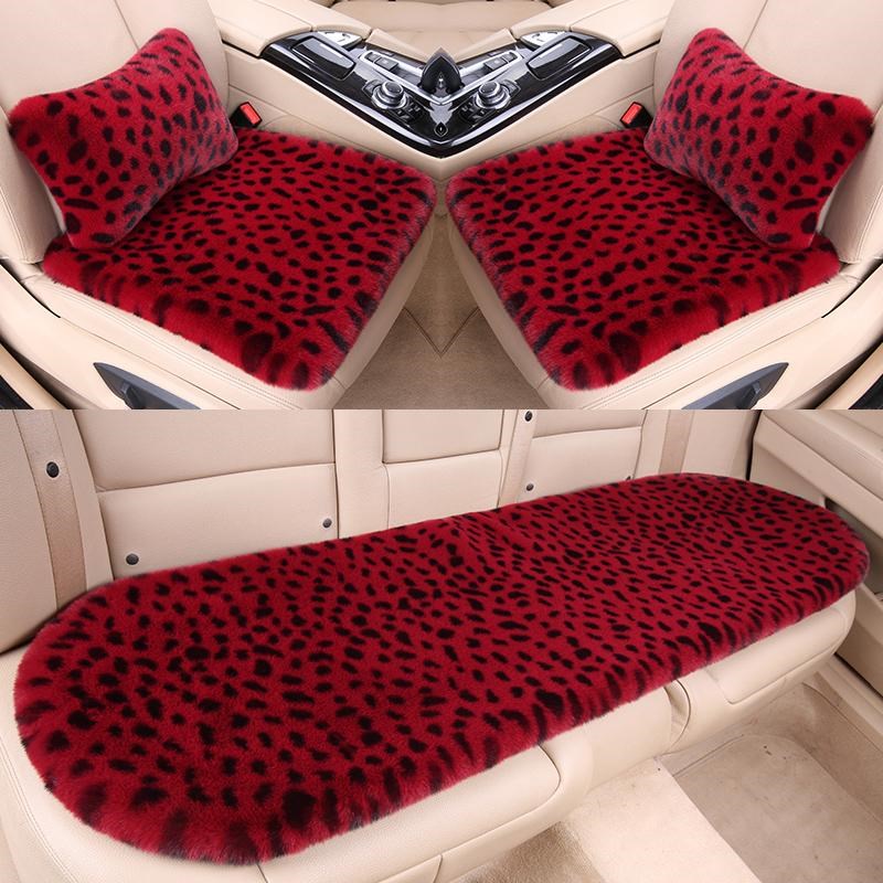 汽车坐垫冬季毛绒豹纹座椅单片车载座垫子后排短毛绒秋冬天