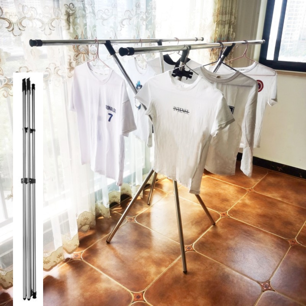 晾衣架落地折叠室内阳台晾衣杆卧室凉衣架隐形晒衣架不锈钢晒被子