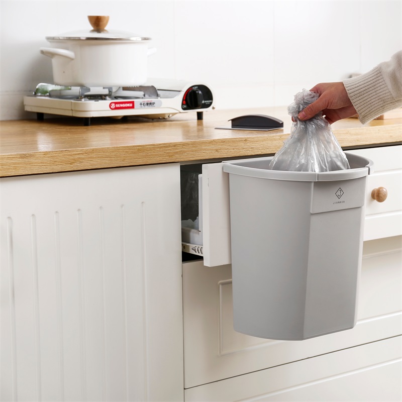 建厦垃圾桶家用便捷悬挂式厨房收纳桶圆形室内塑料大号筒家庭转用