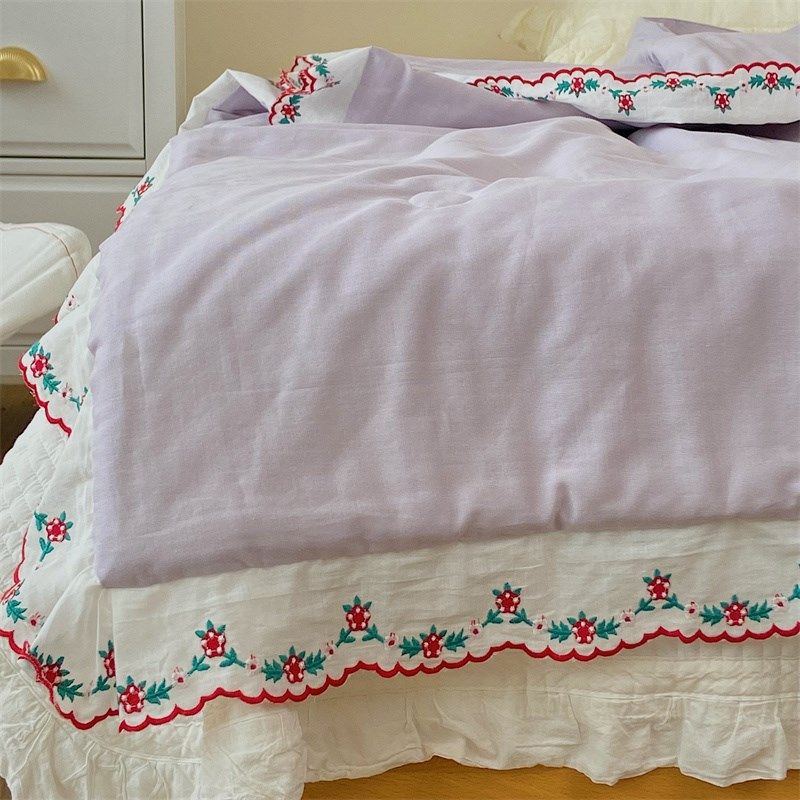 夏季紫色花边大豆被纯棉双层花边夏凉被可机洗双人薄款全棉空调被