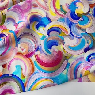 七彩祥云高80支超细贡缎丝绸质感透气绵绸人造棉连衣裙睡衣布料