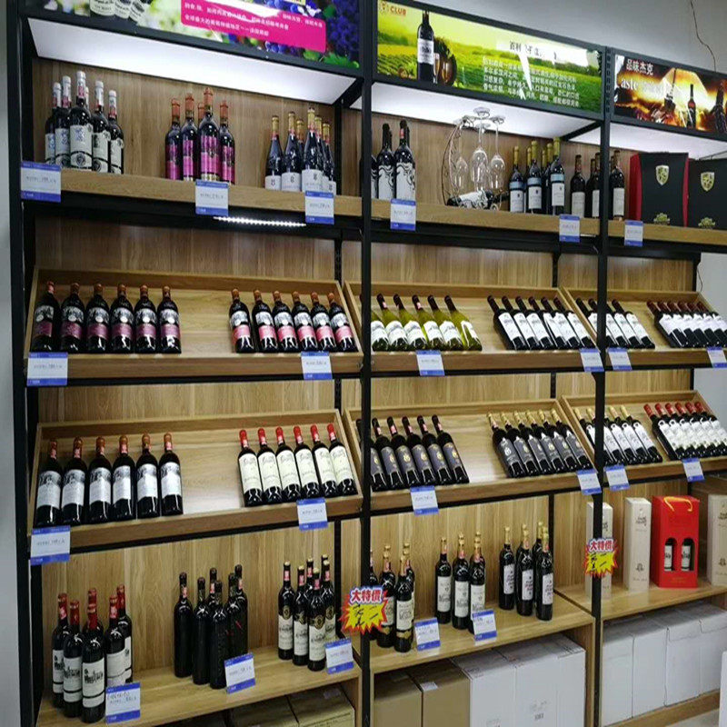 钢木货架展柜置物架化妆品架红酒白酒展示架陈列柜高柜酒柜货架