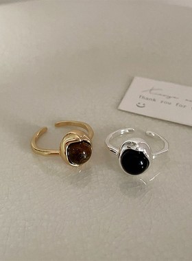 不规则金属天然石开口戒指女设计感小众复古个性简约百搭气质指环
