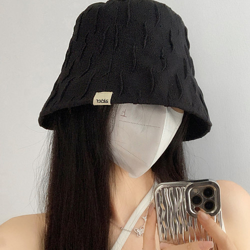黑色褶皱渔夫帽女夏季韩版百搭网红大头围显脸小水桶帽素颜帽子潮