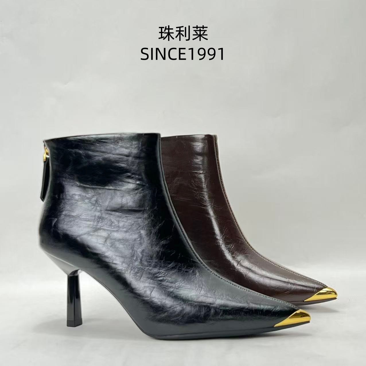 珠利莱2025秋冬季新款细跟高跟尖头百搭防踢头英伦时尚时装靴女鞋