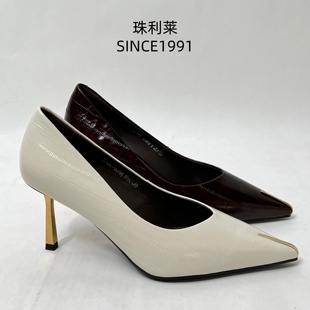 珠利莱2026春季新款名媛风尖头细跟高跟鞋女金属头气质浅口单鞋
