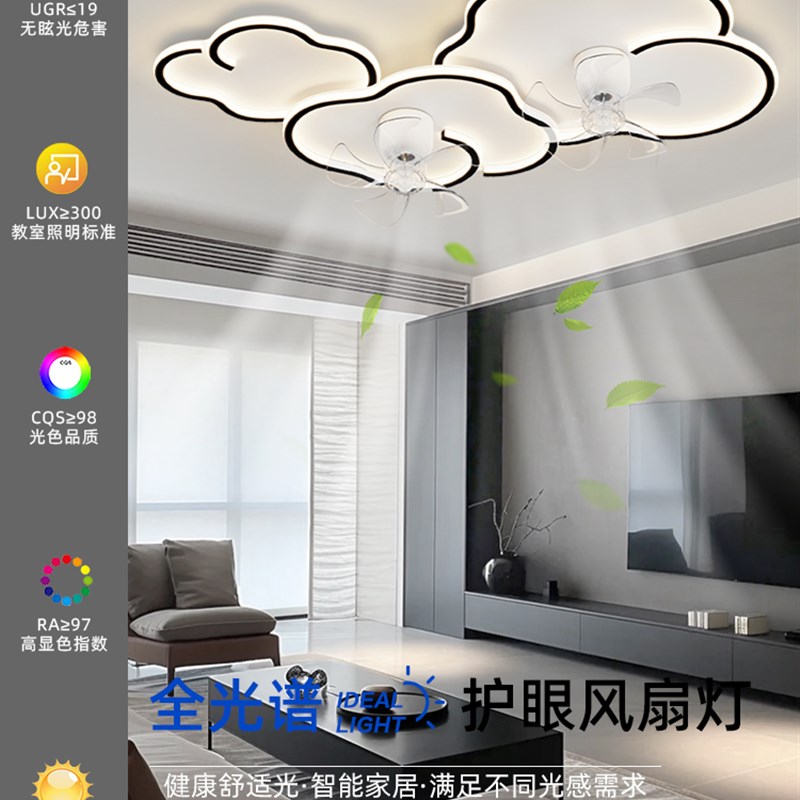 5新款简约大气客厅灯个性设计云朵风扇全屋组合灯具套餐