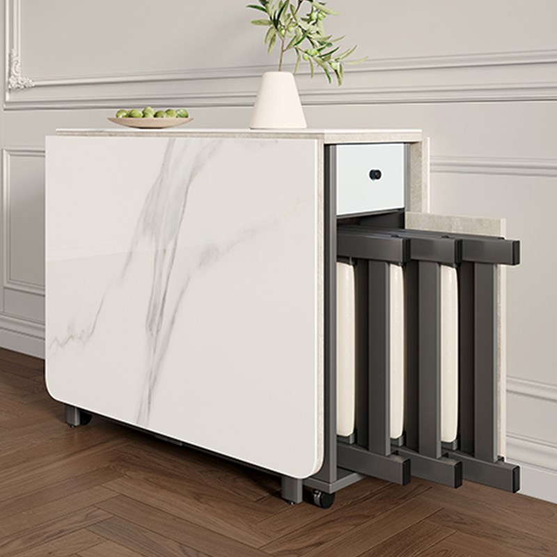 岩板折叠餐桌新款小户型家用现简约可移动伸缩长方形吃饭桌