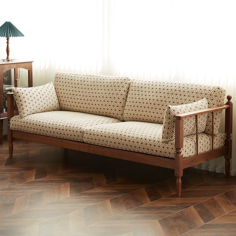 物应复古实木沙发三人位布艺黑胡桃木现简约小户型客厅家具,住宅家具,实木沙发,淘宝优惠券,粉丝福利购,淘宝优惠卷