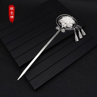 999纯银六瓣花流苏发簪古风汉服花朵头饰高级感盘发步摇簪子礼物