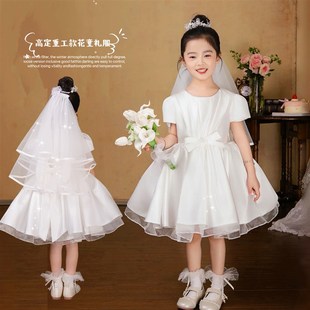 女童连衣裙夏装儿童白色礼服纱裙小女孩钢琴演出服高端生日公主裙