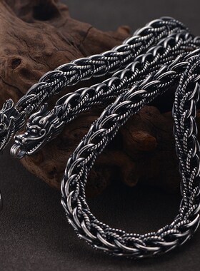 双龙头990纯银项链男士手工复古粗犷霸气银链厚重健身男友礼上尊