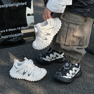 儿童运动鞋春款透气网面女童老爹鞋户外防滑旋转纽扣男童登山鞋子