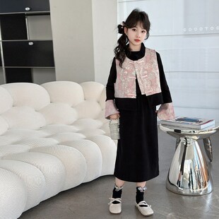 女童春装套装2025新款洋气儿童国风裙子开春女孩超好看连衣裙春秋