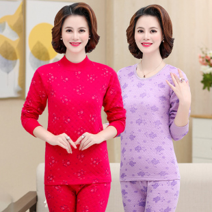 夹棉加厚妈妈保暖内衣套装女纯棉中老年秋衣秋裤老人棉毛衫冬奶奶