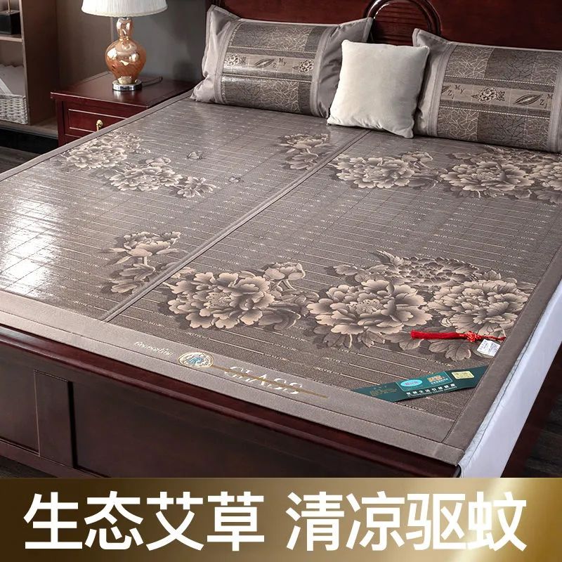 新款中式夏季竹凉席1.5米竹席1.8米草席双面折叠家用冰丝印花凉席