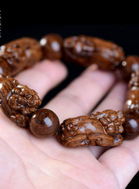 金丝檀木貔貅手串雕刻金丝楠木沉香乌木阴沉木佛珠男女士情侣手链