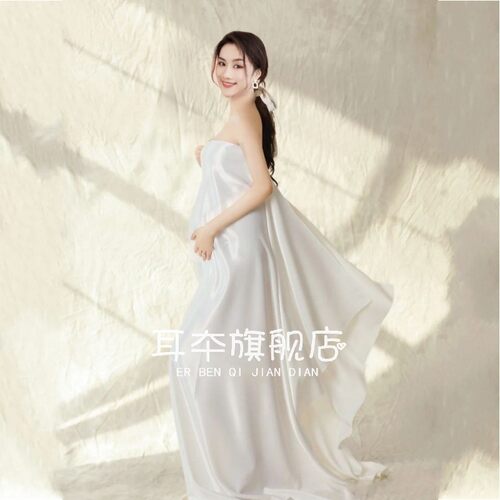 孕妇照片写真服装裙时尚简约大气白色缎面仙气影楼孕妈咪拍照衣服