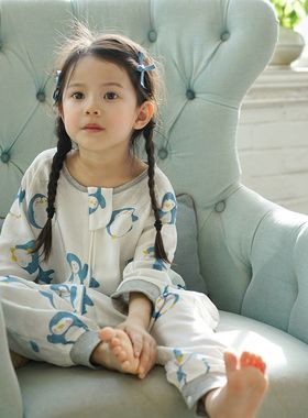 M 婴儿双层竹棉纱布分腿睡袋夏季柔软透气儿童防踢被可调节长度