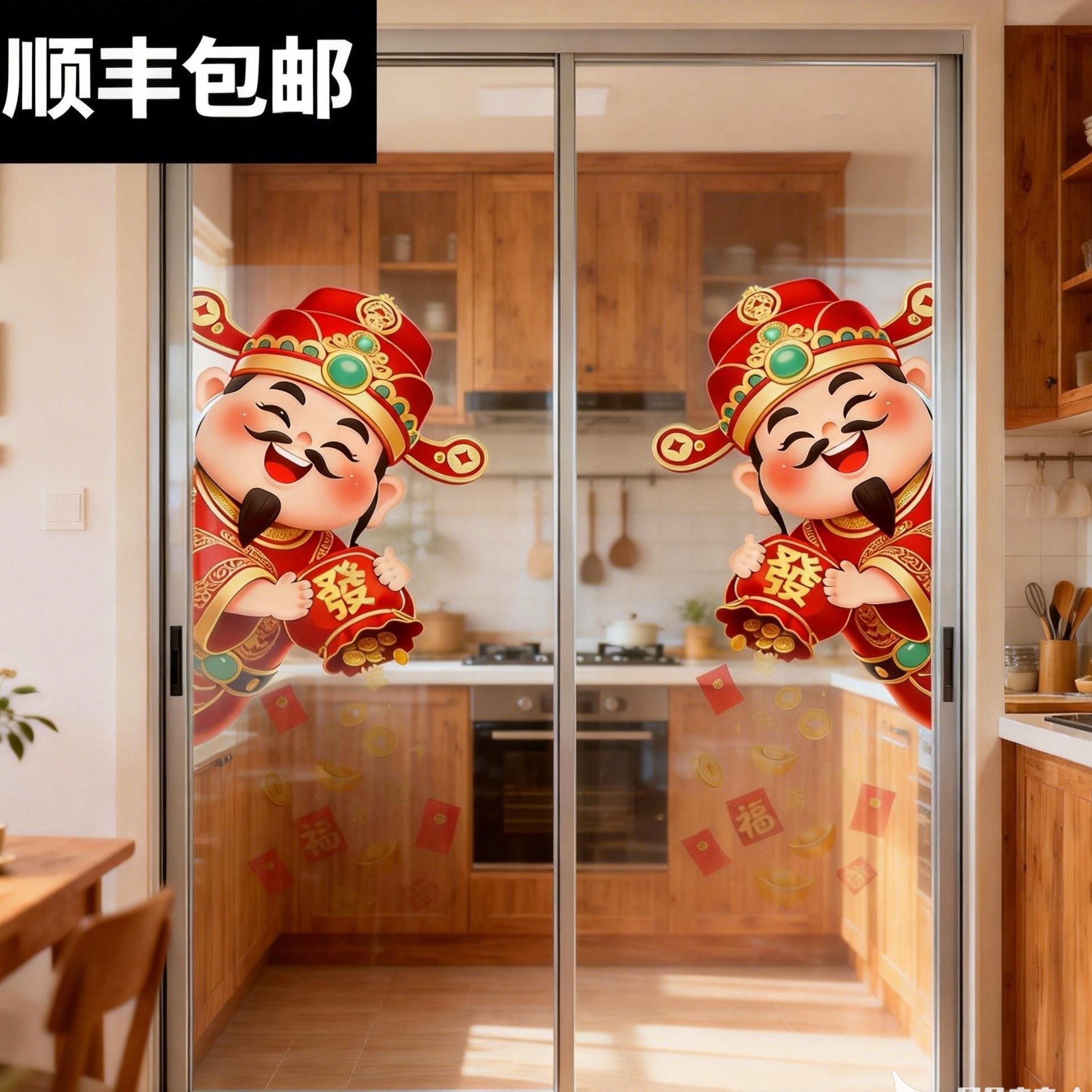 2026新年春节玻璃贴纸马年财神爷装饰贴膜厨房布置静电贴,家居饰品,门贴,淘宝优惠券,粉丝福利购,淘宝优惠卷
