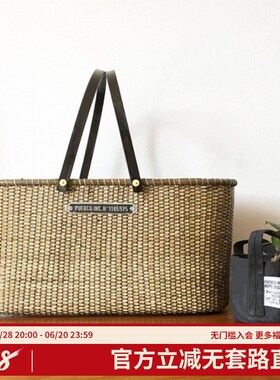 PUEB收纳篮脏衣篮藤编收纳筐野餐篮NS露营收纳筐户外