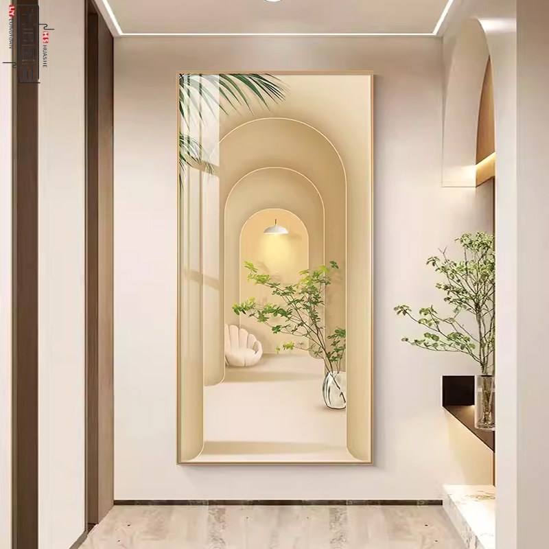 绿植玄关装饰画现代简约空间延伸建筑入户门走廊尽头壁画楼梯挂画图片