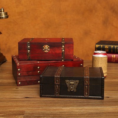 复古木质收纳盒带锁密码盒信件卡片百宝箱小木箱储物木盒子封存盒