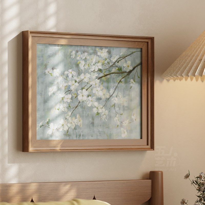 轻奢复古风客厅装饰画法式玄关餐厅挂画绿色花卉中古卧室床头壁画图片
