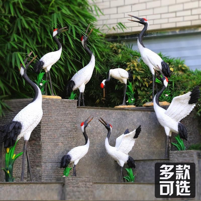 户外雕塑玻璃钢动物仿真仙鹤丹顶鹤花园假山水池园林别墅装饰摆件