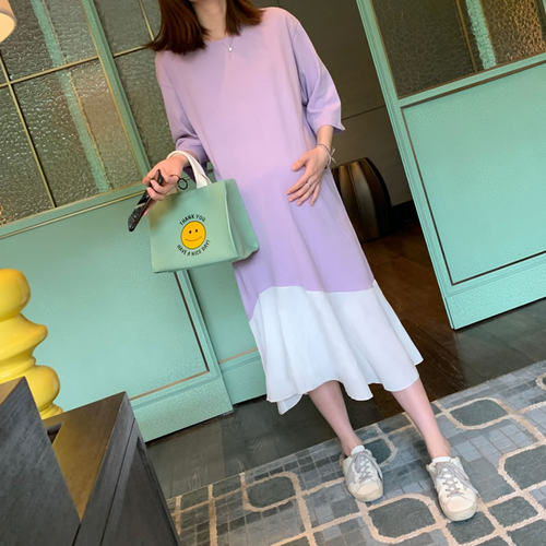 孕妇夏装连衣裙长款短袖t恤裙2021夏款孕妇装潮辣妈个性夏天裙子