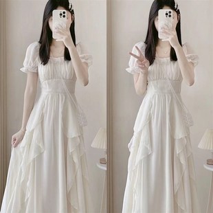 法式高级感仙女连衣裙夏季女大童初中高中生雪纺超仙温柔风长裙子