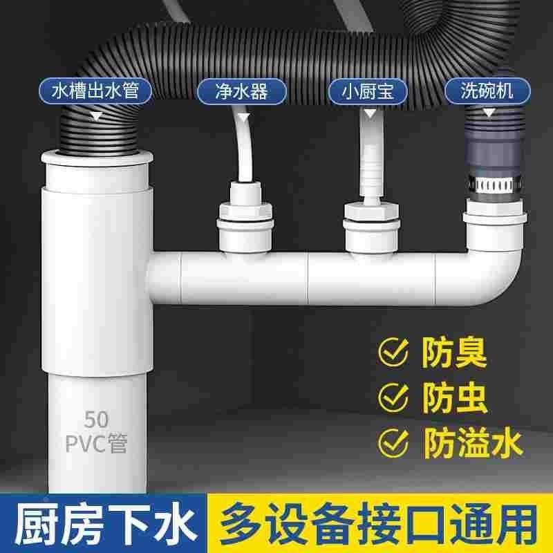 厨房下水管三通分水器净水器过滤水槽洗碗机排水管道二合一接头通,纺织面料/辅料/配套,服装加工设备,淘宝优惠券,粉丝福利购,淘宝优惠卷