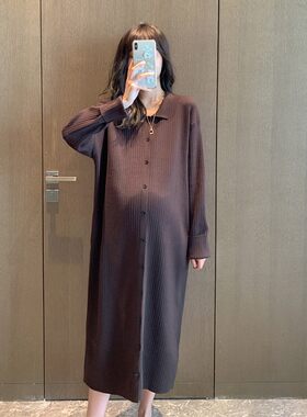 孕妇毛衣秋装时尚款韩国翻领针织裙遮肚不显怀秋冬外出连衣裙辣妈