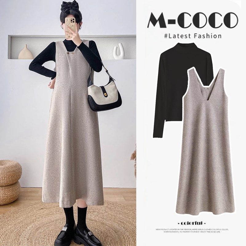 孕妇秋装连衣裙时尚中长款背心裙两件套毛呢秋款针织打底衫秋冬款,孕妇装/孕产妇用品/营养,连衣裙,淘宝优惠券,粉丝福利购,淘宝优惠卷