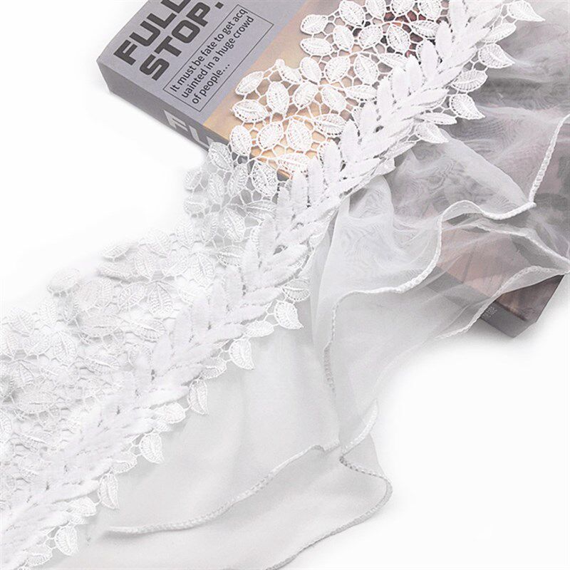 金线花纹刺绣织带边接透明白色网纱花拼蕾丝木耳褶皱窗帘装立饰边