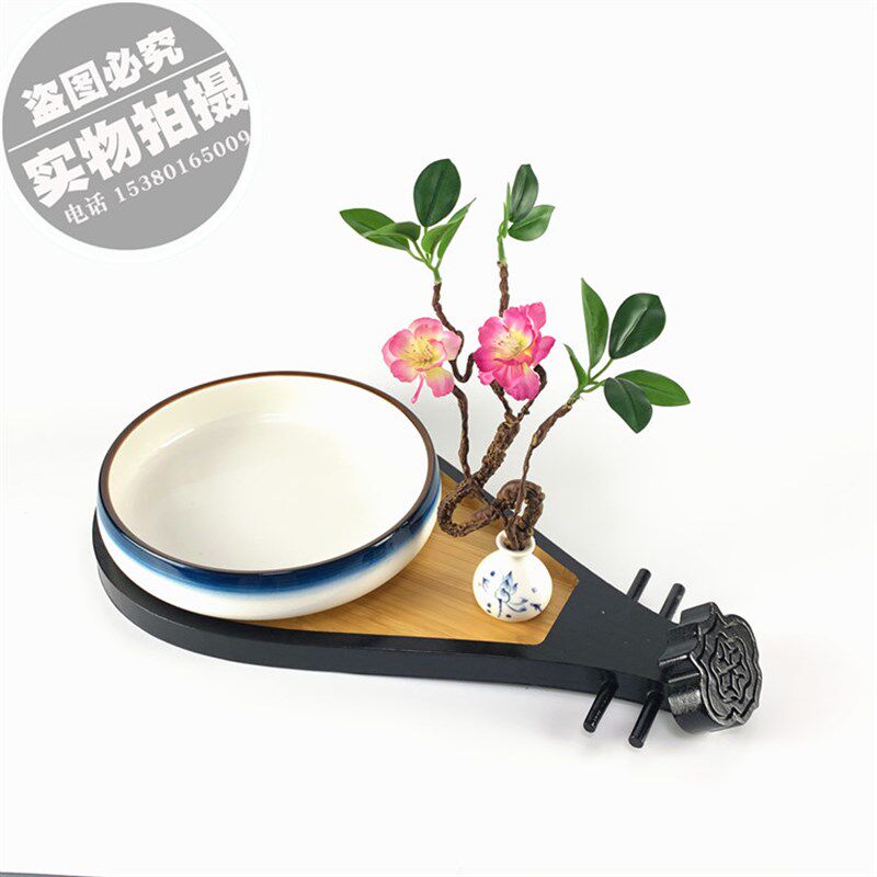 特色创意古典音乐陶有个性酒店琵琶造型餐具新款竹木质盘子器瓷碗